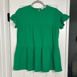 Tiered Ruffle Sleeve Blouse - Green